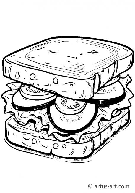 Page de coloriage de sandwich au concombre